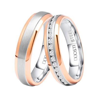 Trauring DOOSTI "Schmuck Geschenk Edelstahl Trauring Ehering Partnerring LIEBE" Gr. 64, rosa (edelstahlfarben, roségoldfarben), Fingerringe, Damen, 64, ohne Zirkonia, Edelstahl, 5mm, Trauring, wahlweise mit Zirkonia oder ohne Zirkonia