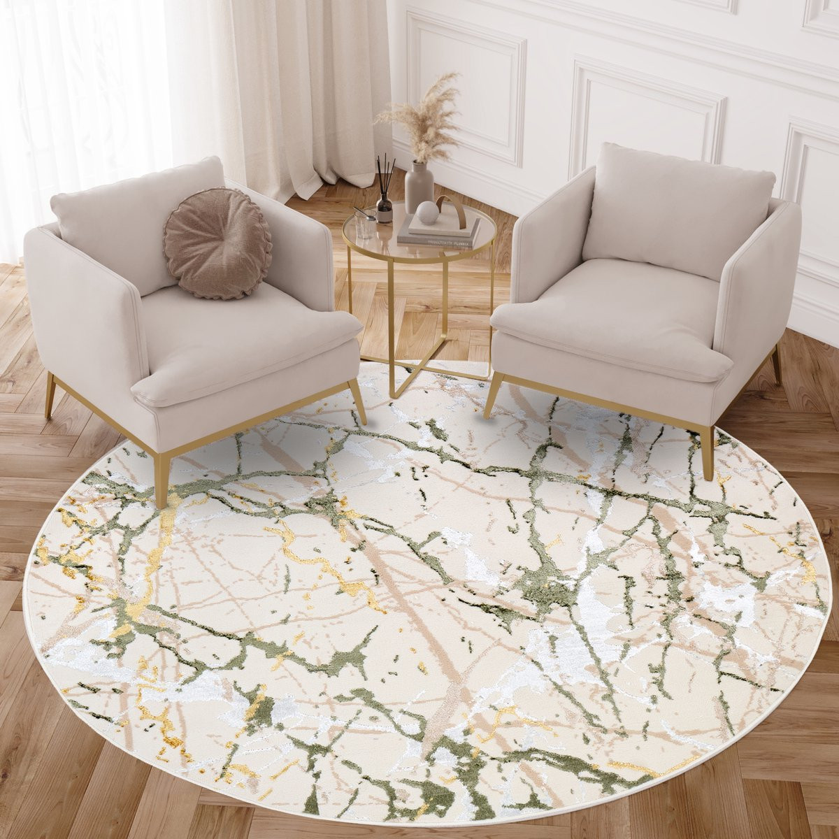 Tapiso Crystal Rond Vloerkleed Creme Laagpolig Modern 80 x 80 cm