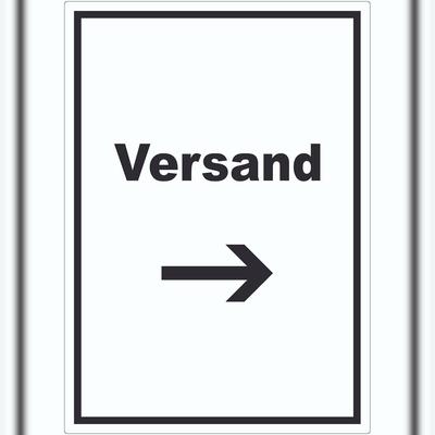 HB-Druck Versand Aufkleber mit Text und Richtungspfeil rechts Lieferung shipping hochkant A4 (210x297mm)