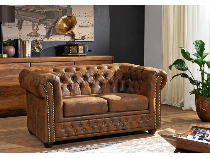 Canapé 148x86 100% Polyester Brun 2 places CHESTERFIELD