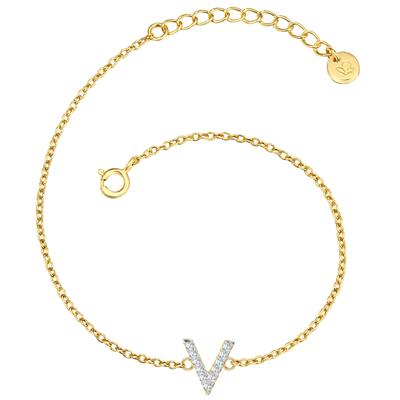 Gliederarmband GLANZSTÜCKE MÜNCHEN "GSM1977", gold (gelbgold, weiß), Armbänder, Damen, Gliederarmband, mit Buchstaben-Anhänger