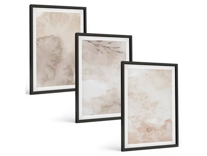 BILDER SET 3er Set - 40x60 cm Schwarzer Rahmen - Verschüttete Boho-Aquarellfarben