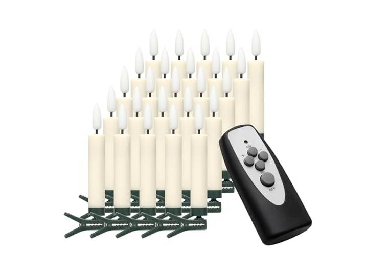 Bonetti 3D-Flamme Weihnachtsbaumkerzen kabellose Weihnachtskerzen mit Fernbedienung dimmbar Timer Baumkerze mit real Flame Modus 11,5 cm (25er Set, creme)