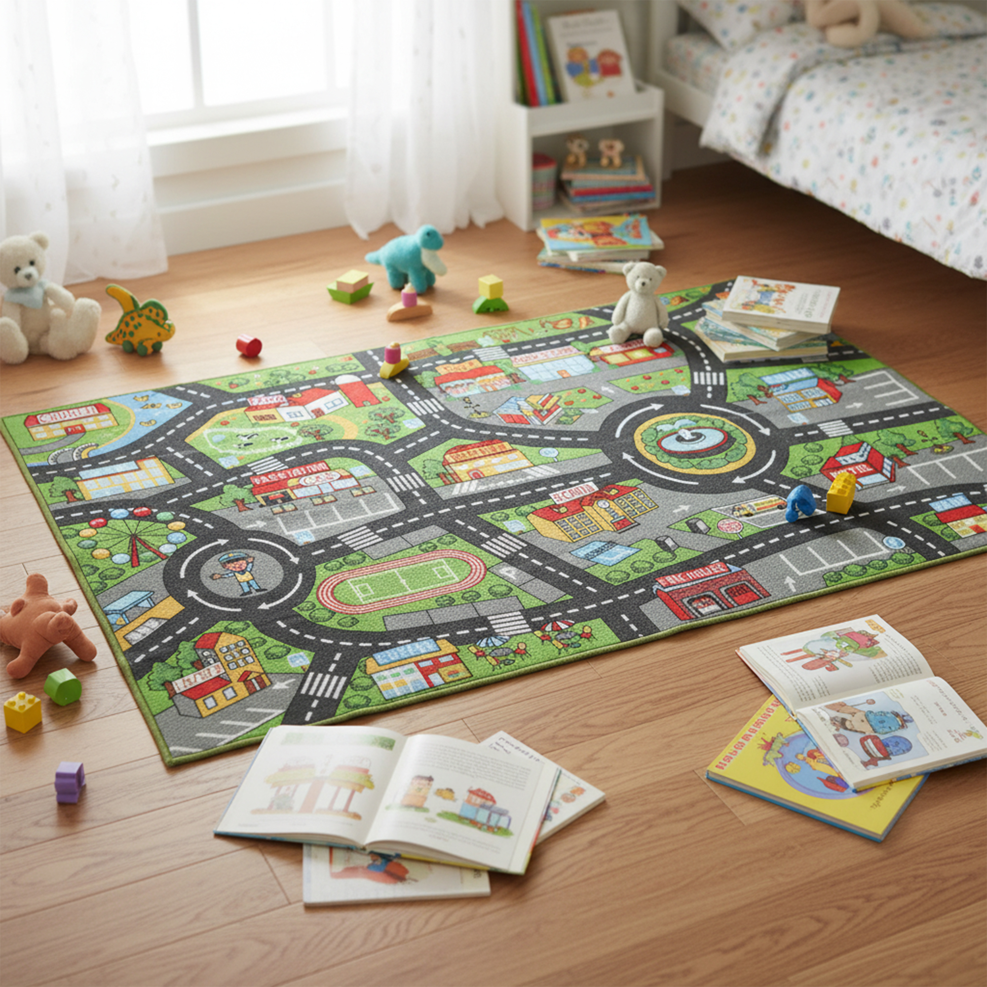 Aiyaplay Tappeto per bambini Strada della città 160x100 cm Tappeto educativo antiscivolo per gattonare e giocare con macchinine   Aosom Italy