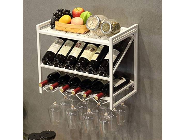 GQQG Weinregal, Wandhalterung, mit Ablage, Metall, Aufbewahrungsregal, Dekoration für Bars, Clubs, Zuhause, Haushalt, Restaurant, Hotels, Einkaufszentren, Büros weiß