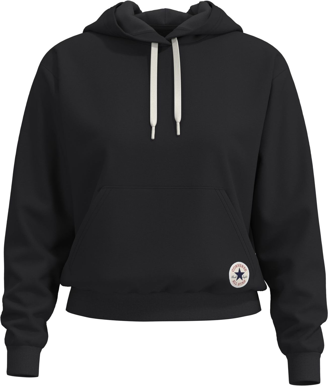 Kapuzensweatshirt CONVERSE "CHUCK PATCH HOODIE", Damen, Gr. M, schwarz (converse schwarz), Obermaterial: 80% Baumwolle, 20% Polyester, normal, Rundhals, angesetztes Bündchen, Sweatshirts Kapuzensweatshirt, mit Rundhalsausschnitt, Langarm, aus Baumwolle un