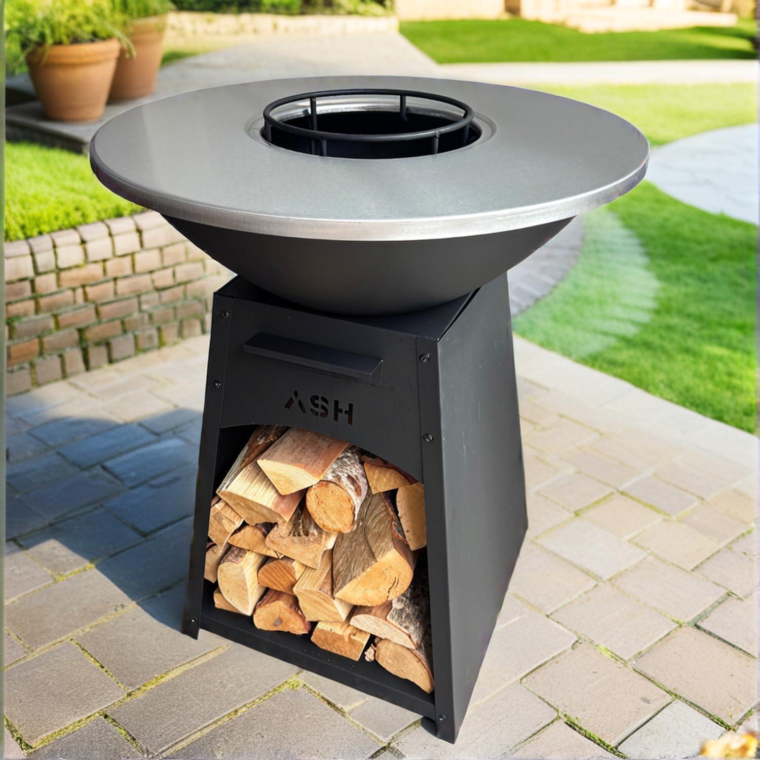 Holzkohlegrill Plancha - BBQ - Grill - Feuerschale - Barbecue - Schwarz - Grillplatte - Outdoor - Plancha - ASH NOVA XL - Grillring Ø70 - Gartenkamin