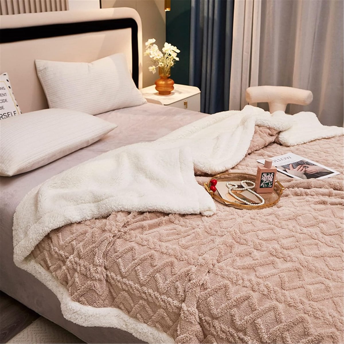 SnelShoppen Sherpa Knuffeldeken - Super Zachte Fleece Schapendeken - Kaki - 150 x 200 cm