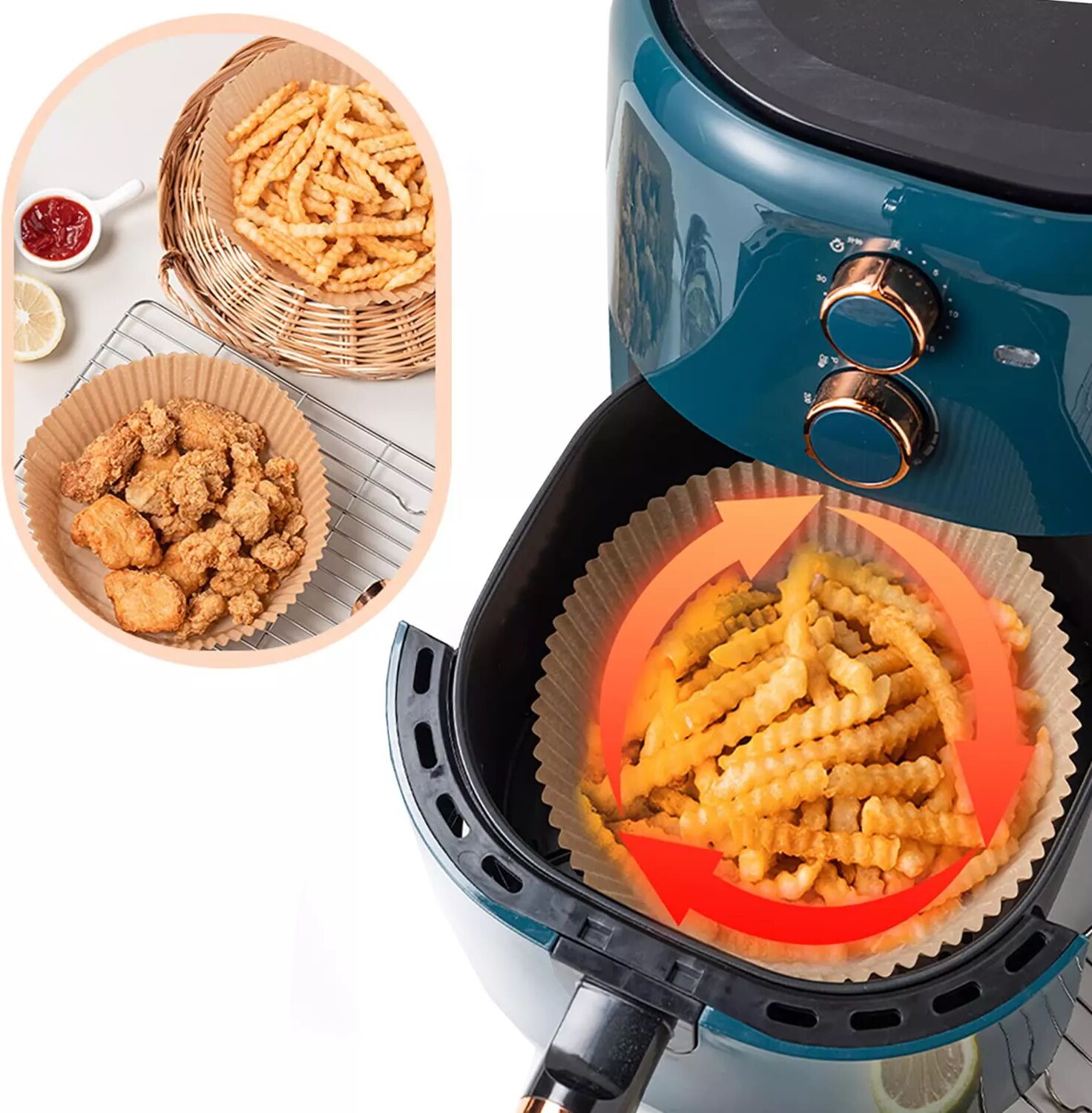 INF Air Fryer Einwegpapier für Fritteuse 50 Stück Braun