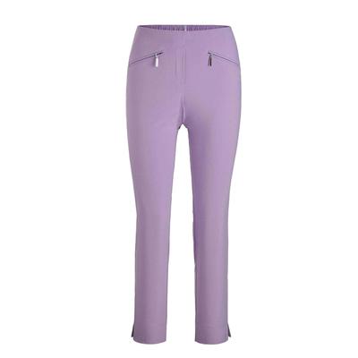 7/8-Hose GOLDNER "Stretchhose LOUISA, dehnbar & mit Taschen", Damen, Gr. 42, N-Gr, lila, Obermaterial: 67% Baumwolle CO. 28% Polyamid PA. 5% Elasthan EL., normal, Hosen 7/8-Hose, Ohne