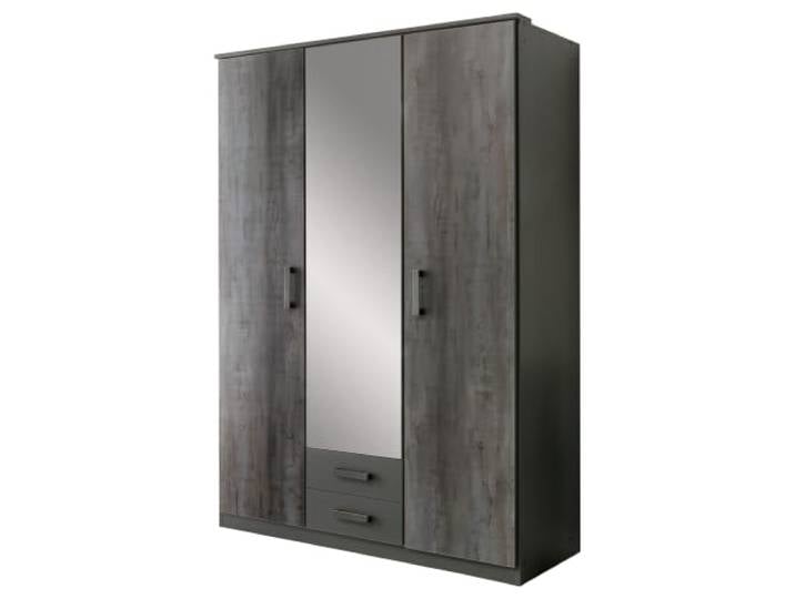 Kleiderschrank Duisburg Grafit Digi-Steel-Optik 3-türig mit Spiegel Drehtürenschrank