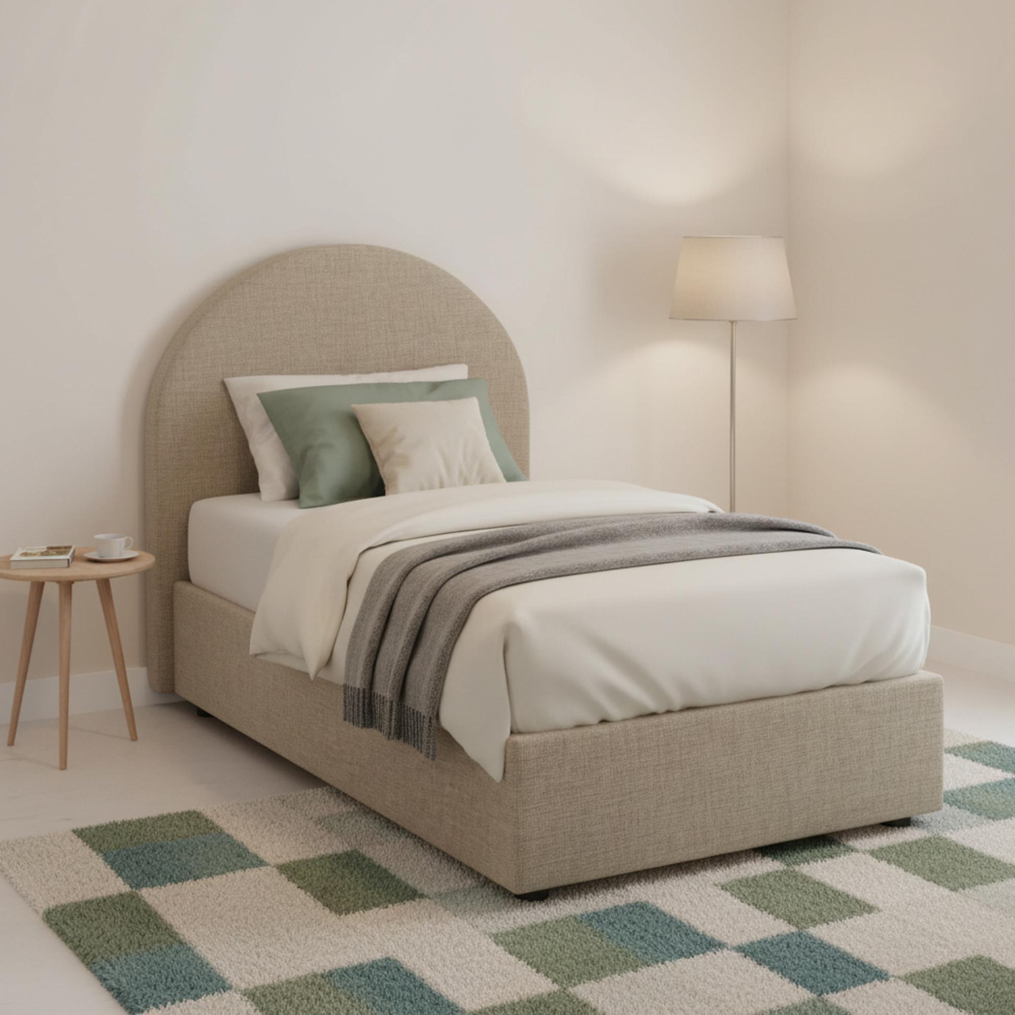 Einzelbett Emma, Containerbett mit Stoffbespannung, 100% Italy, Frontöffnung, inklusive Matratze 80x190 cm, Turteltaube