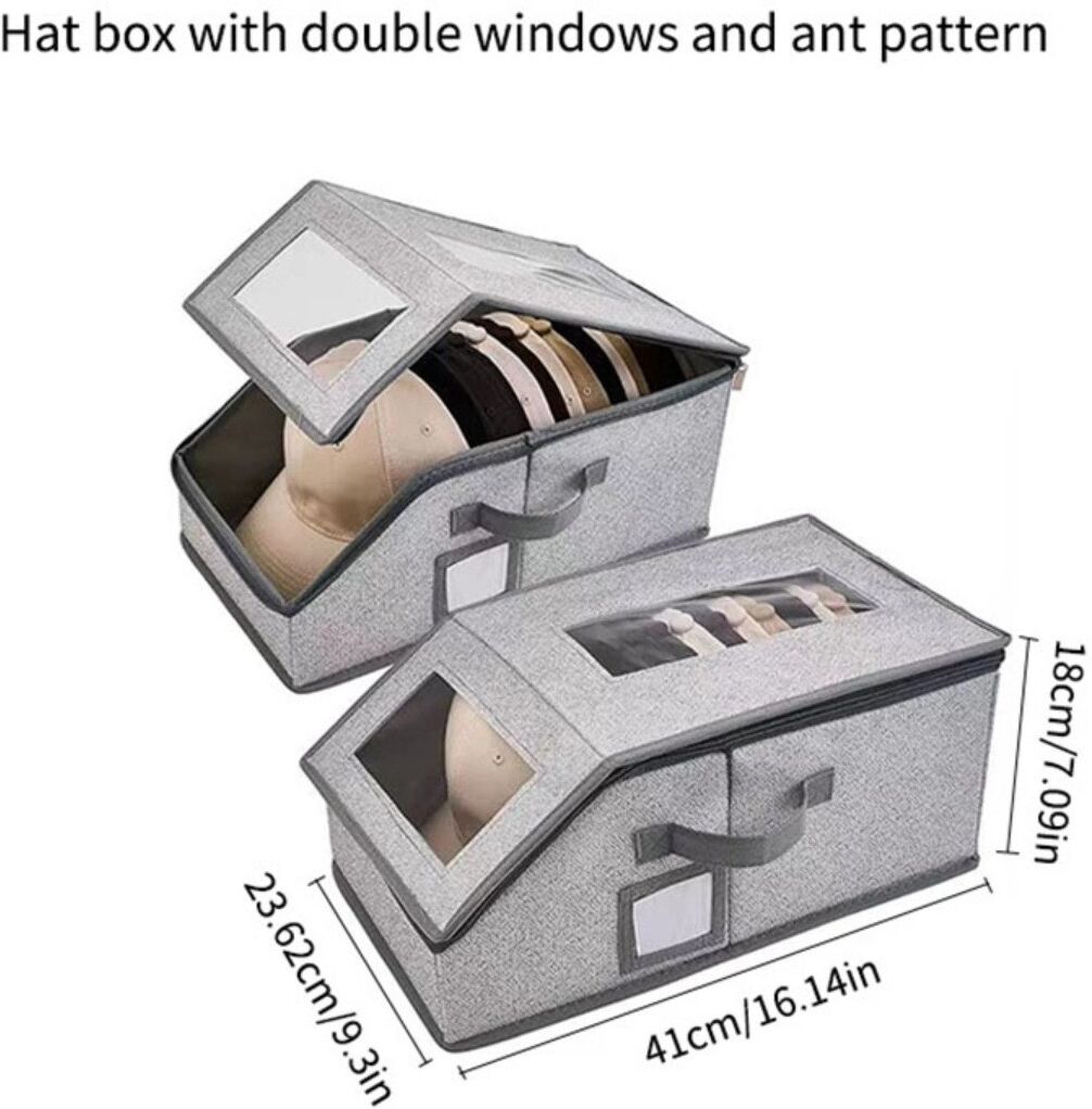 INF Faltbare PVC-Hutbox mit Doppel-Fenster und Ant-Struktur – Großes Fassungsvermögen, staubdichter Reißverschluss