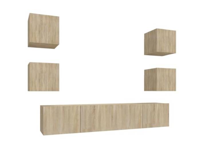 LKJephalotrop 6-TLG TV-Schrank Set Wandmontage Sonoma-Eiche Holzwerkstoff Platzsparendes Hängeboard-Set fürs Wohnzimmer: Flexibel kombinierbar mit 6 Modulen aus robuster Holzwerkstoff-Platte.