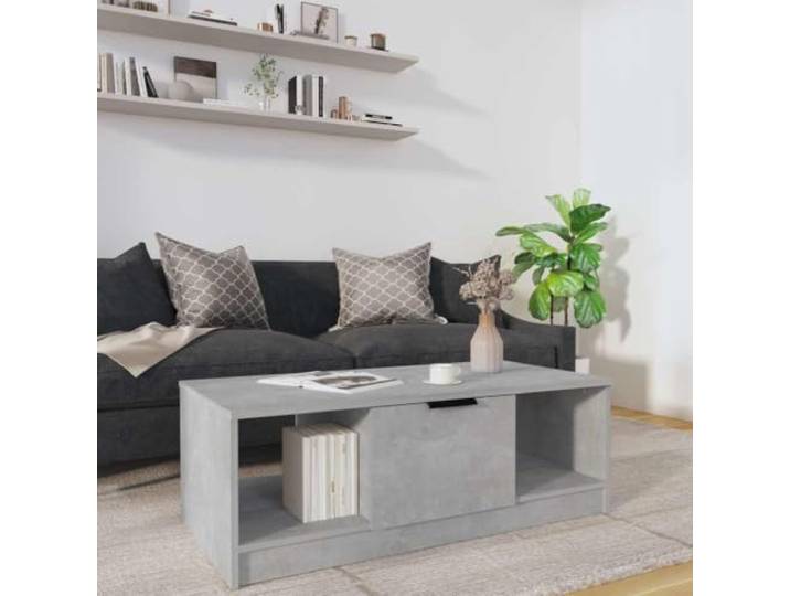 HEFZGDB Couchtisch Betongrau 102x50x36 cm Holzwerkstoff mit DREI Fächern für Stauraum und glatter Oberfläche, ideal für Dekoartikel und persönliche Sachen, moderner Wohnzimmertisch