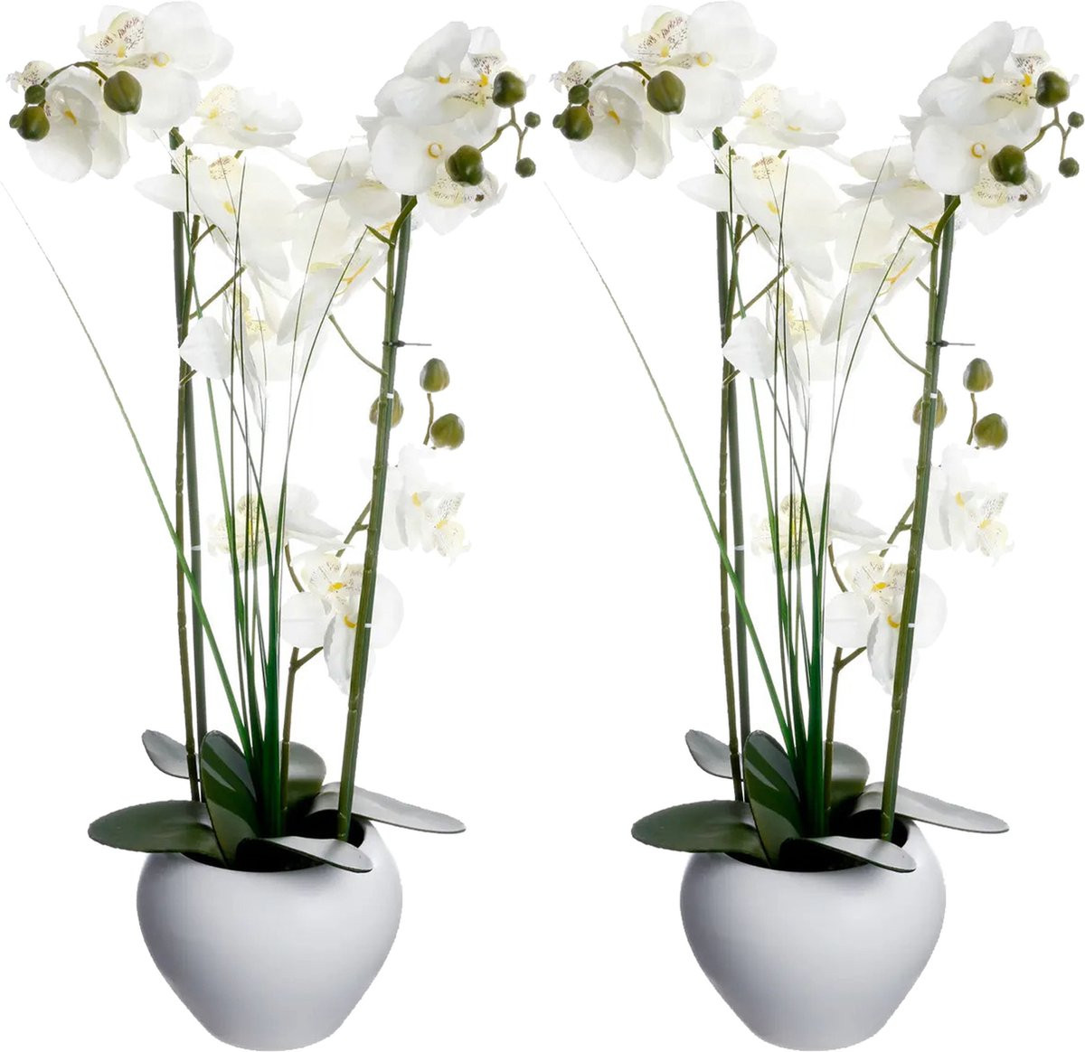 Atmosphera Kunstmatige Orchidee met witte bloemen in een witte bloempot, Hoogte: 53 cm