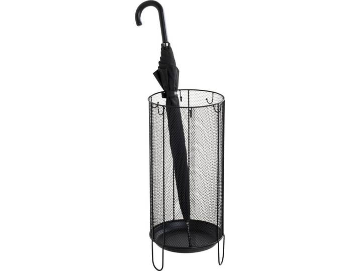 Schirmständer Adelaide, Schwarz, Metall, 26x48x26 cm, Tropfschale, Garderobe, Schirmständer