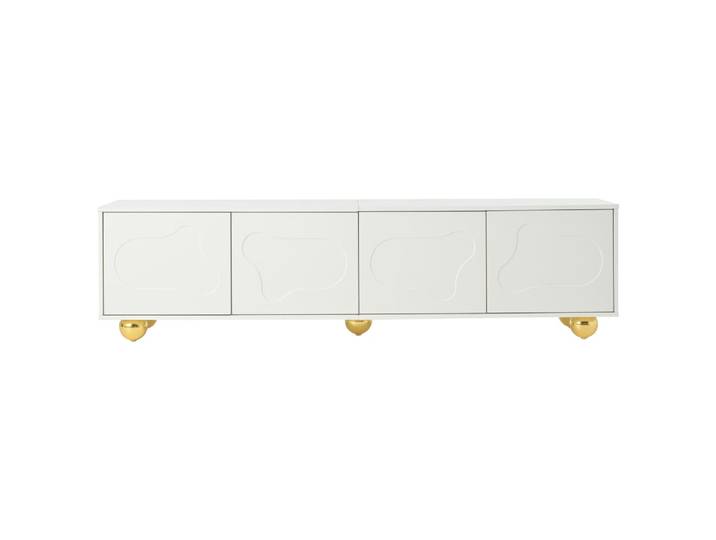 Meuble tv 4 portes motif nuage, 180 cm, blanc