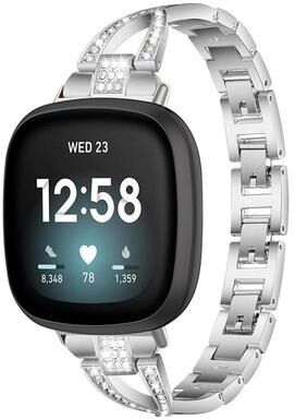 Everyday Crate Fitbit Versa 4 Versa 3 Sense 2 Sense Diamond Metal Watch Band X Shape Rhinestone Replacement Strap silver