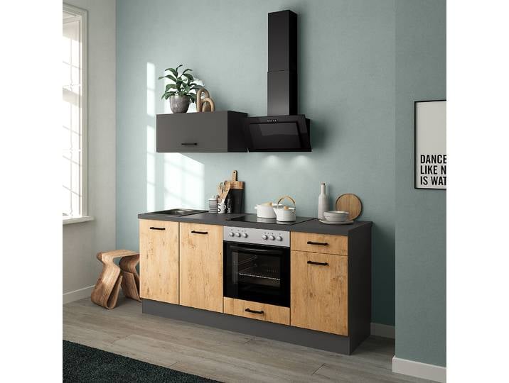 Küchenzeile Pado 195 cm 195 x 185 x 60cm Ausrichtung links Holz/Eiche Vintage Dekor ohne Elektrogeräte