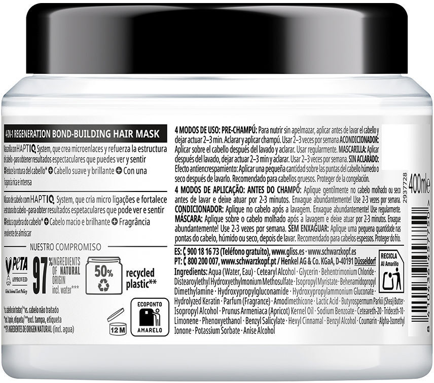 Schwarzkopf Mass Market Masque Gliss Réparation Totale 400 ml