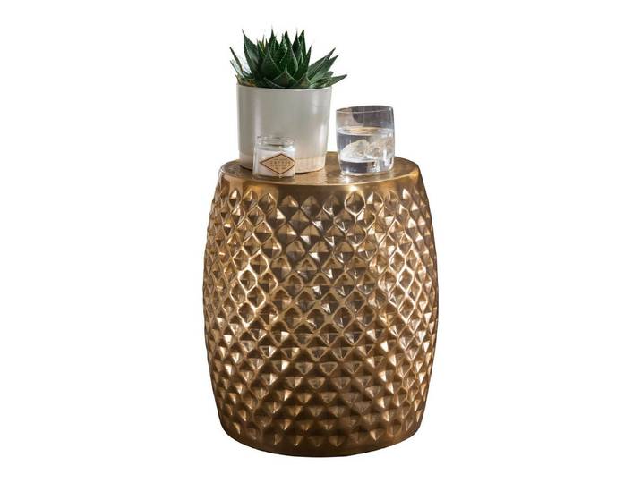 furnicato Beistelltisch Aluminium 32x42x32 cm Golden (1-St), Handgefertigter Beistelltisch mit Ablage und Hammerschlag-Struktur