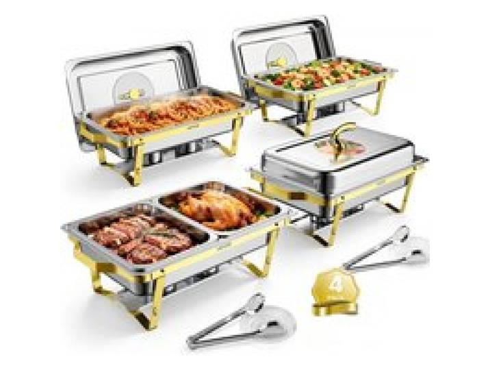 VEVOR Chauffe Plat 4PCs 8,5 L, Buffet Chauffant Inox 6 Bacs 2x1/1 et 4x1/2, pour Buffet Libre Service Hôtel Mariage Restauration Traiteur CHR, Réchaud Rectangulaire, Chafing Dish avec Kit Complet