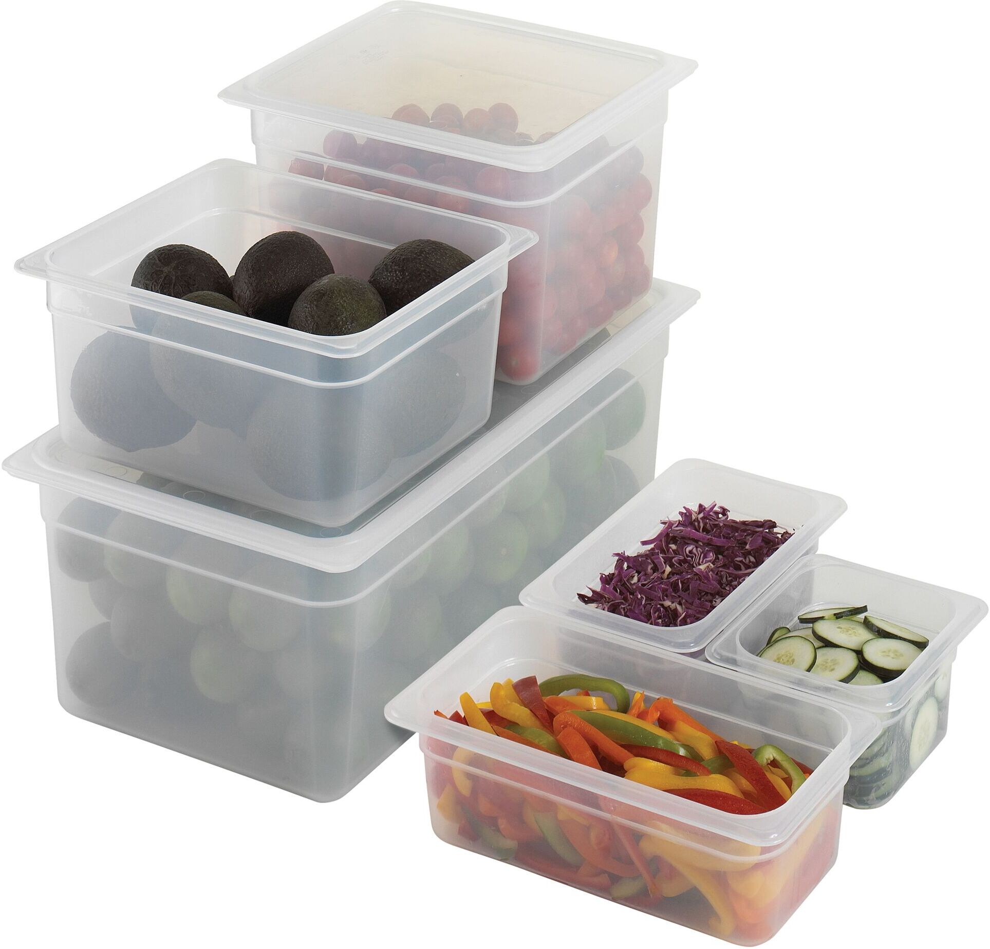 (6 stuks) CAMBRO Polypropyleen Gastronormbak 1/1 - Melkwit - Hoogte: 200mm transparant