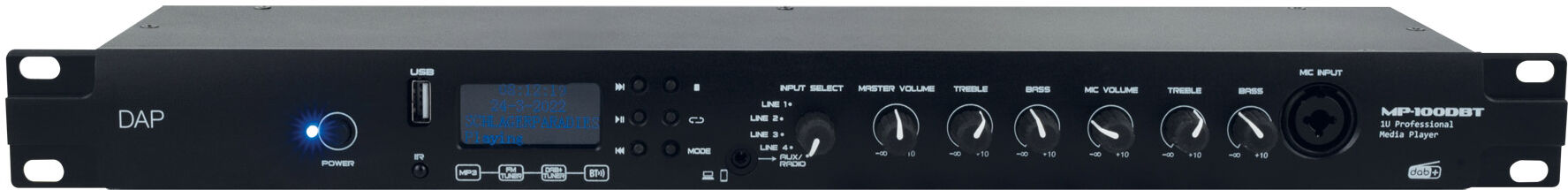 DAP Audio Mp-100dbt Professioneller Mediaplayer Mit Dab+ 1u Mediaplayer Mit Dab+, Fm-Radio