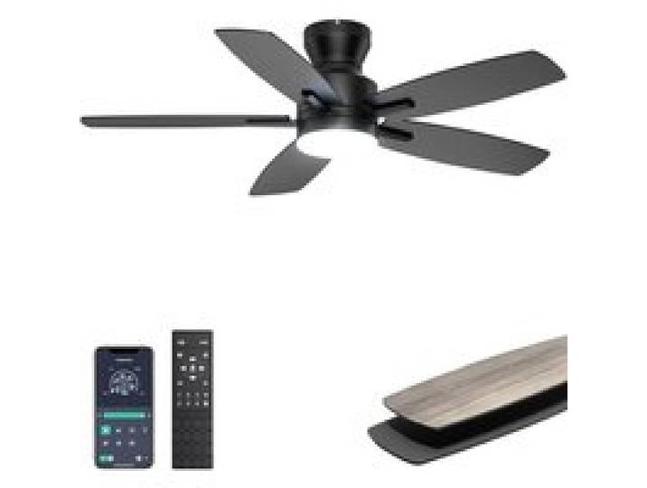 106 cm Ventilateur de plafond avec éclairage silencieux télécommande et contrôle via appliion éclairage Noir 106 cm