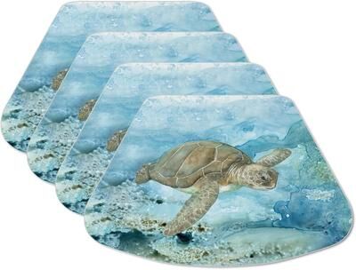 CounterArt "Under Sea Life Wedge Shaped Reversible Flexible Plastic Placemat 4 Pack Made in The USA 17.75"" x 11.25"" Reversible, Wipes Clean"