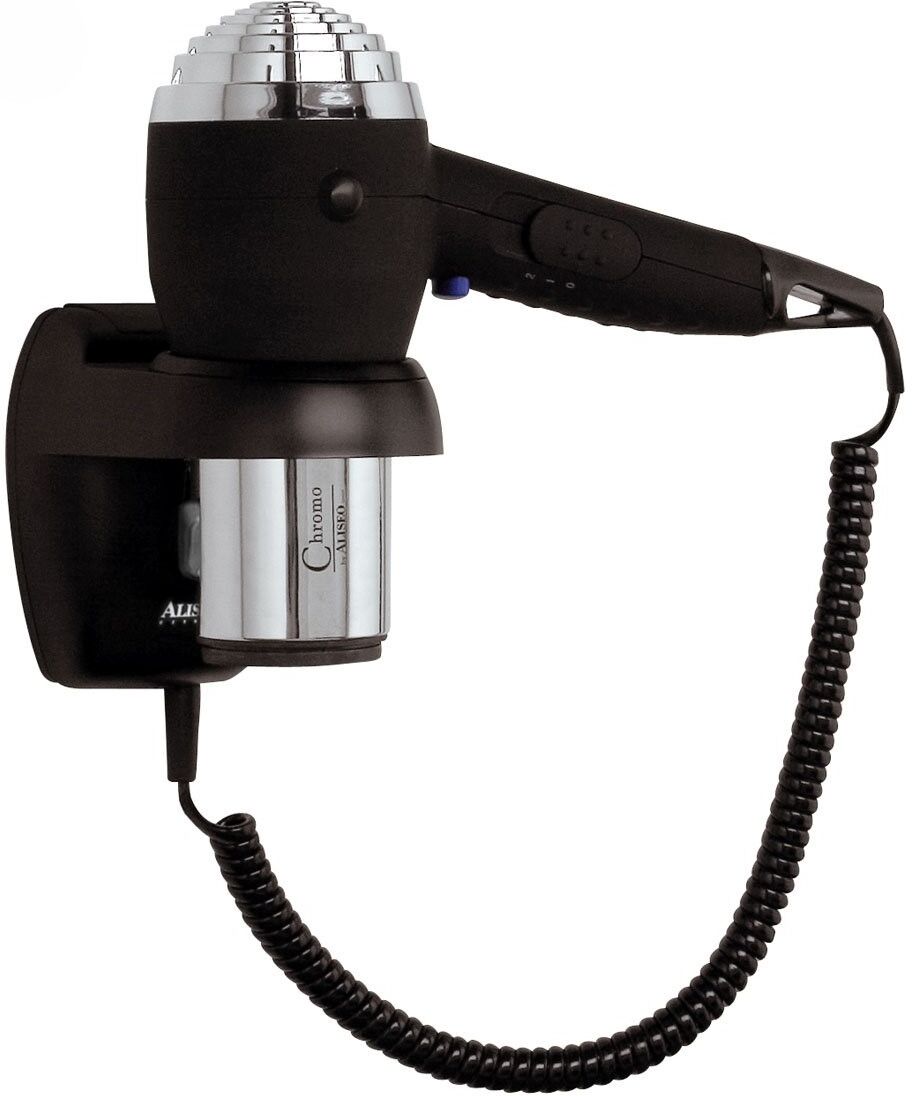 Aliseo Asciugacapelli Chromo cromo/nero con supporto a parete 1200W