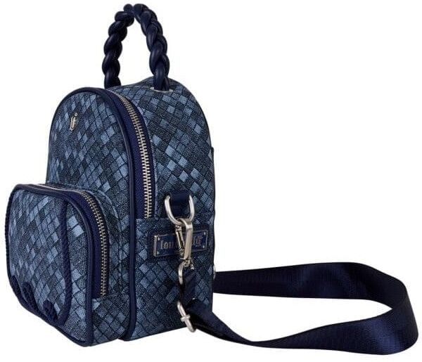 Loungefly Denim Convertible Mini Backpack ; Crossbody Bag - Faux Leather, Adjustable Straps, Zip Closure, Compact Design