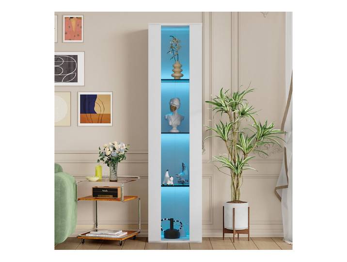 Celya Glasvitrine 40 x 29 x 170 cm, multifunktionale Vitrine, Glastrennwand (Acrylplatte, schlichtes Design, weiß) LED-Farbwechsellicht, Fernbedienung/App-Einstellung