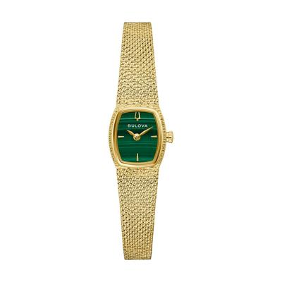 Quarzuhr BULOVA "Goddess of Time", gold (goldfarben, grün), Armbanduhren, Damen, Quarzuhr, Armbanduhr, Damenuhr, Edelstahlarmband, analog
