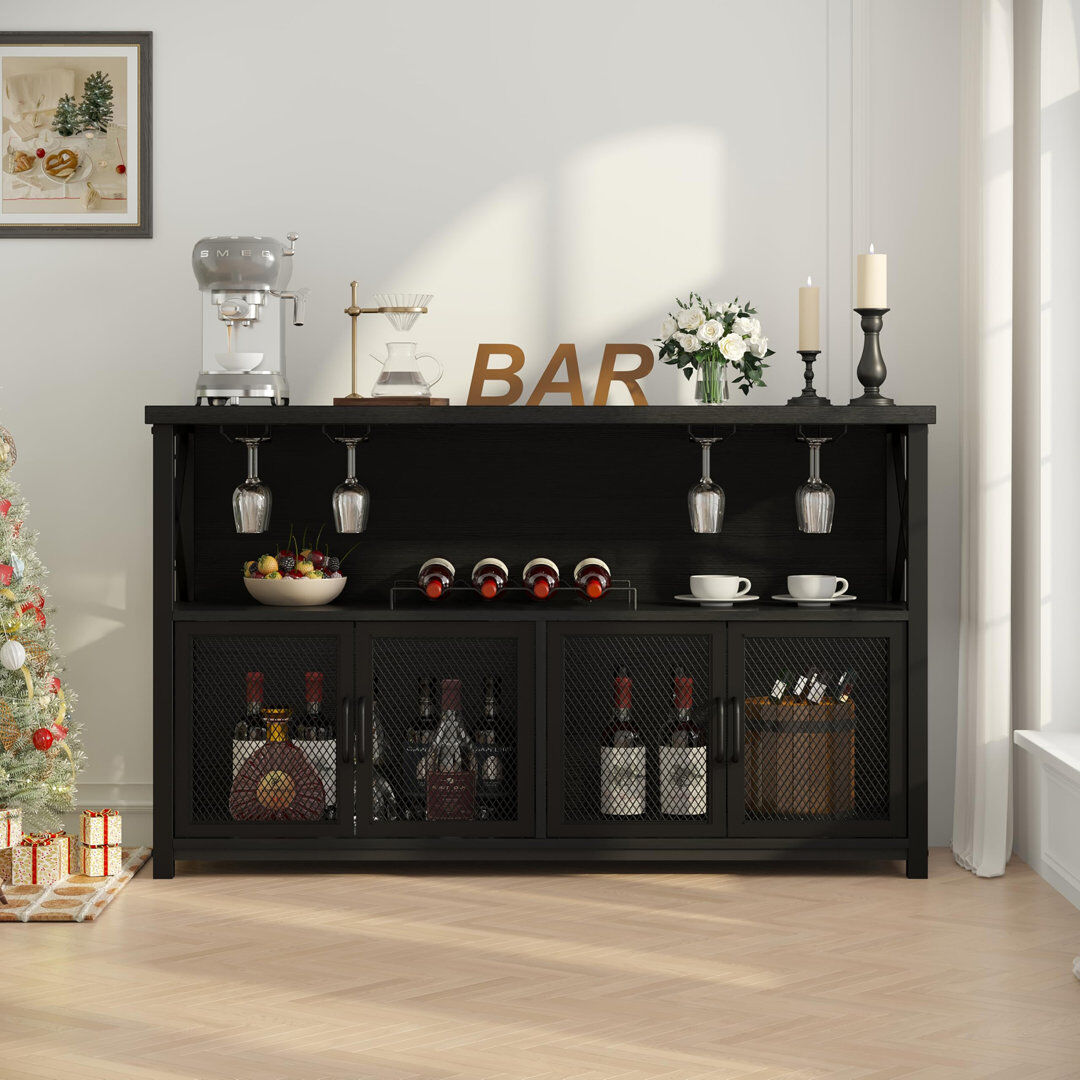 Rio 34 cm Iron Bar Cabinet Bar Cabinet Black Oak 76cm H X 120cm D X 34cm L