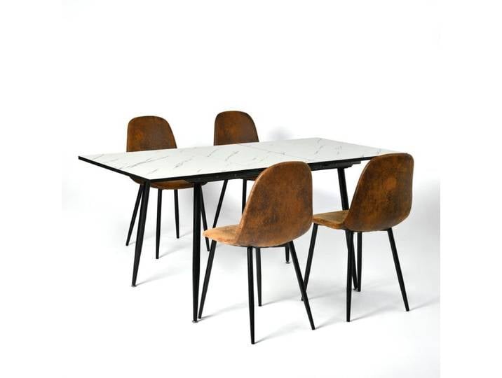 URBAN MEUBLE Ensemble table et chaises 1+4 table extensible table blanche et chaises marron style scandinave