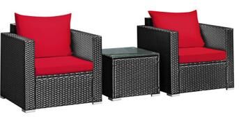 Costway 3 Pieces Patio Wicker Conversation Set with Cushion-Red