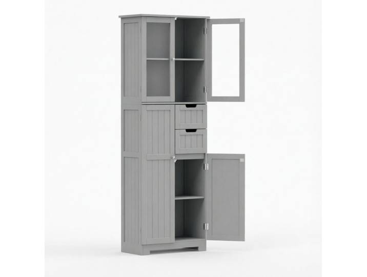 Armoire De Salle De Bain 60x30x170 Cm En Mdf Gris\, 4 Portes Et 2 Tiroirs\, Rangement Stable – Meubliv