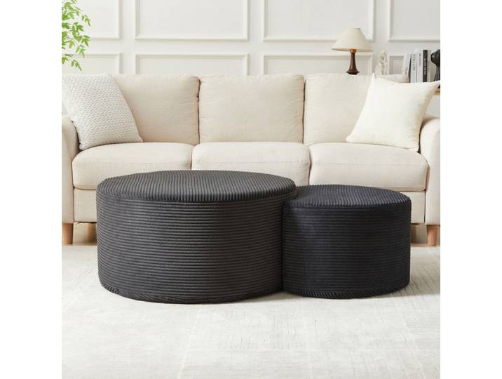 NuvlaGu - Lot de 2 Table basse Table pour solon ronde rembourrée utilisable comme repose-pieds/table basse - Noir