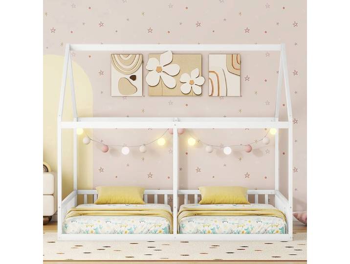 Lit cabane lit simple lit enfant Lit 90 x 200 cm Lits jumeaux lits plats modles maison lits 2 en 1 Blanc