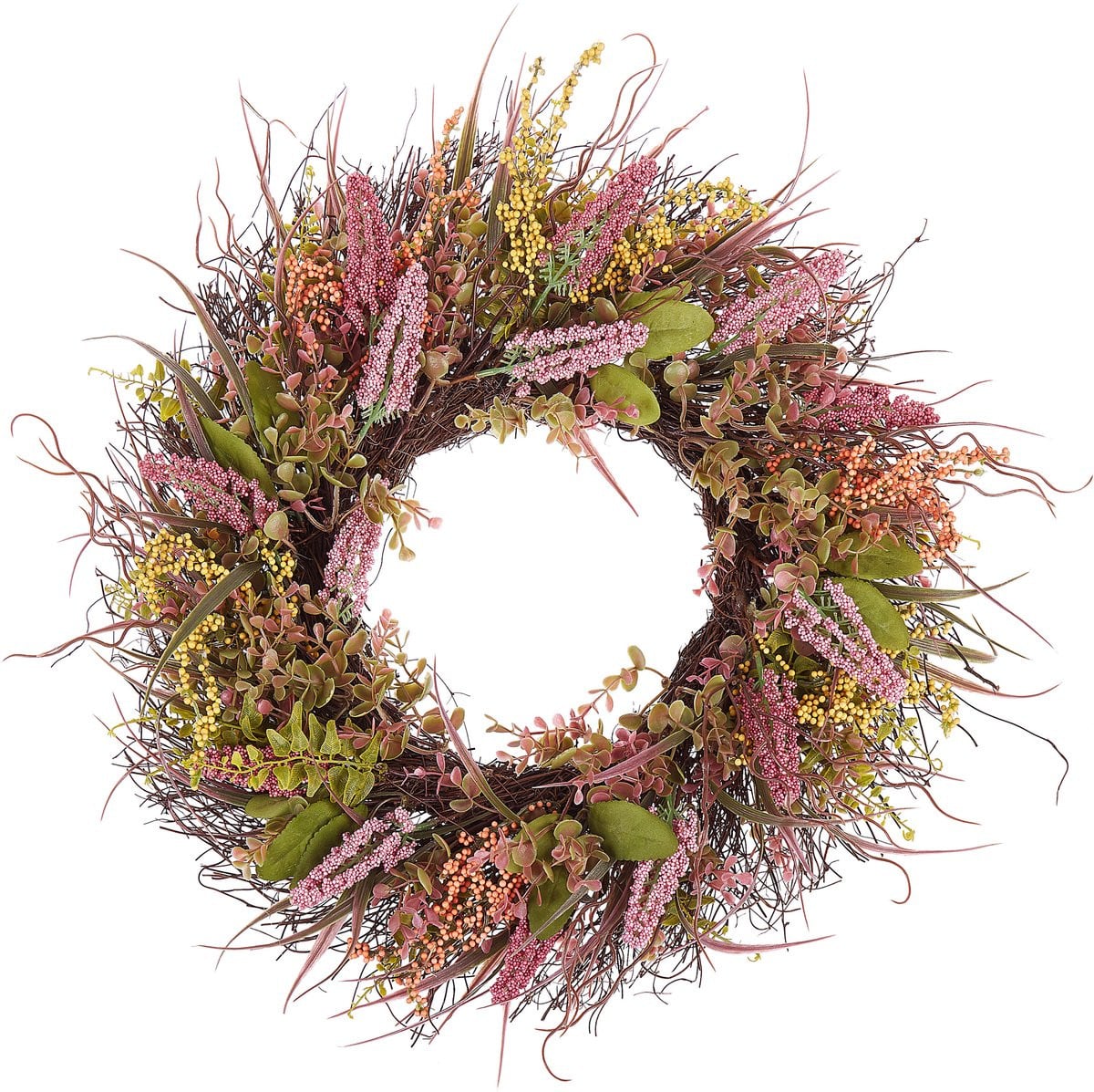 Beliani Decoratieve Kustbloemen Krans Roze Groen ø 50 cm