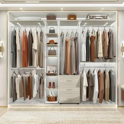 Rackcog 96'' Wide Heavy-duty Garment Rack Closet Organizer, DIY Closet System with Drawers and Tower Kit