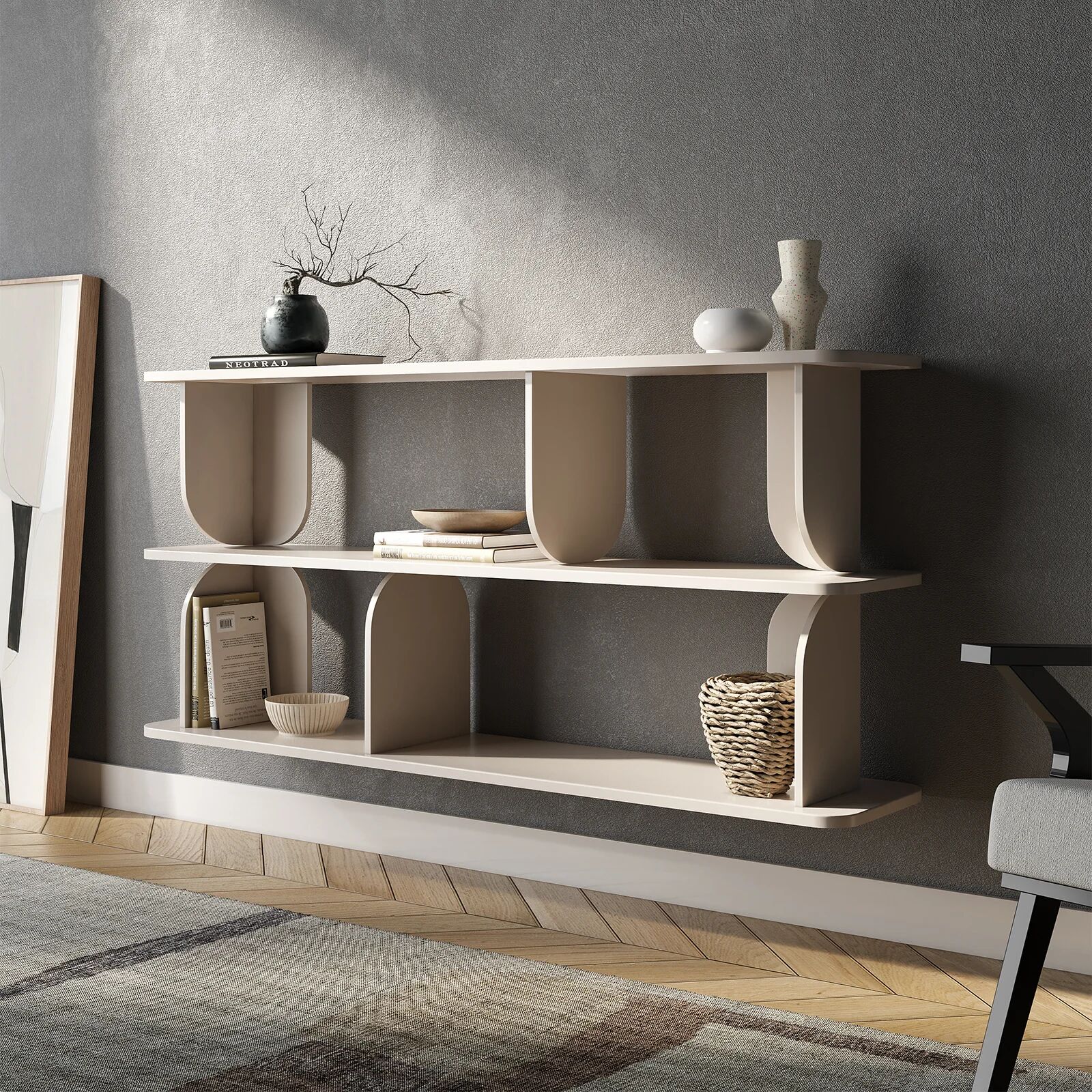 garneroarredamenti Libreria sospesa 160x78h cm moderna soggiorno cashmere Bukly
