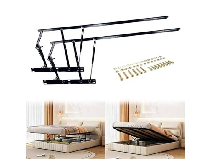 Pneumatische Bett Hebemechanismus für Schwere Bettkästen, Schwarz Hydraulische Bett Lift Up Scharnier 60/70/90 Kg Ladekapazität Hydraulische Stützstange für Bettkasten, Tatami, Sofa-Stauraum(Applicabl