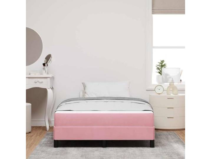 KTHLBRH Boxspringbett mit Matratze Rosa 120 x 200 cm Stoff Mittlere Festigkeit, Holzrahmen, Lattenrost, Pfostenbeine, Traglast 280 kg