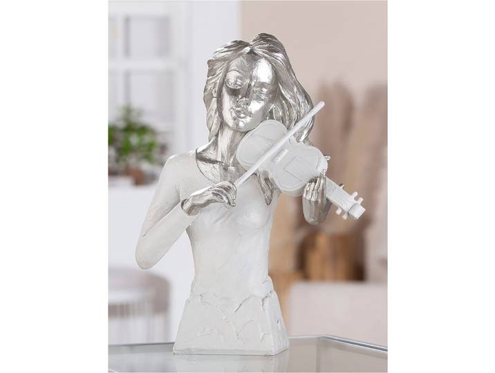 Dekofigur GILDE Figur Musiker , weiss (weiß), B:23cm H:30cm T:10,5cm, Kunstharz, Dekofiguren, Dekofigur