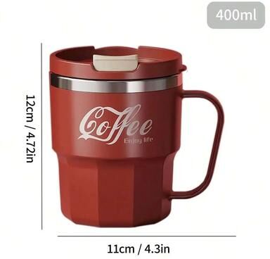 Uplifted Finds WORTHBUY 304 Stainless Steel Coffee Cup Double Layer Reusable Insulated Water Cup With Lid & Handle red 400 Ml