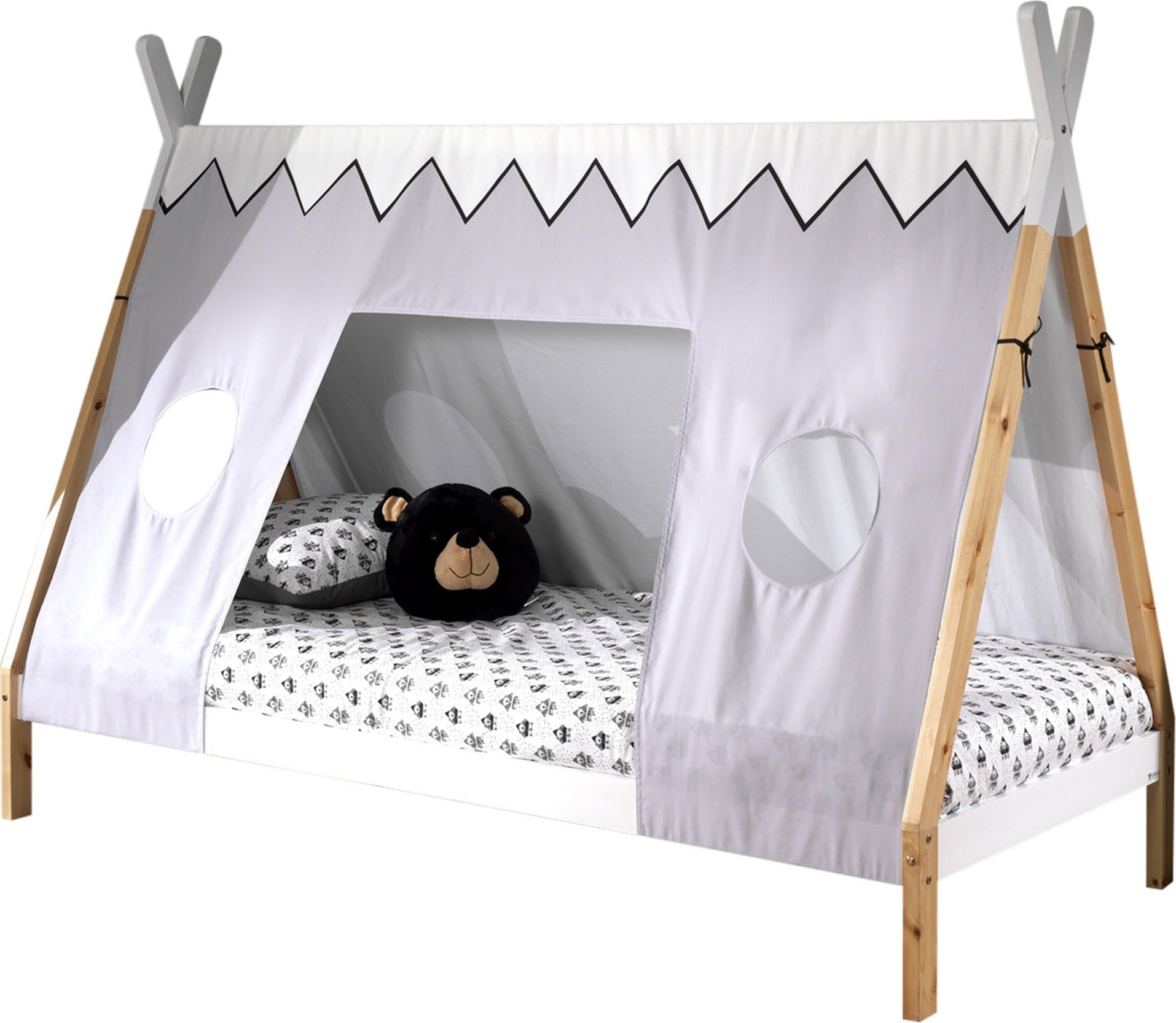 Hausbett >TIPI< in Weiß/Kiefer natur aus Massive Kiefer - 206x158,2x98cm (BxHxT)