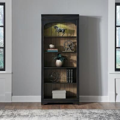 Liberty Furniture "Meritage Aged Charcoal Rub-thru Caramel Bunching Bookcase - 32"" x 14"" x 76"""